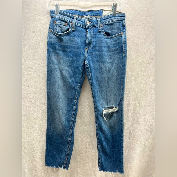 Rag & Bone Dre Straight Tapered Frayed Distress Low Rise Raw Hem Women Jeans 25 - Picture 1 of 9